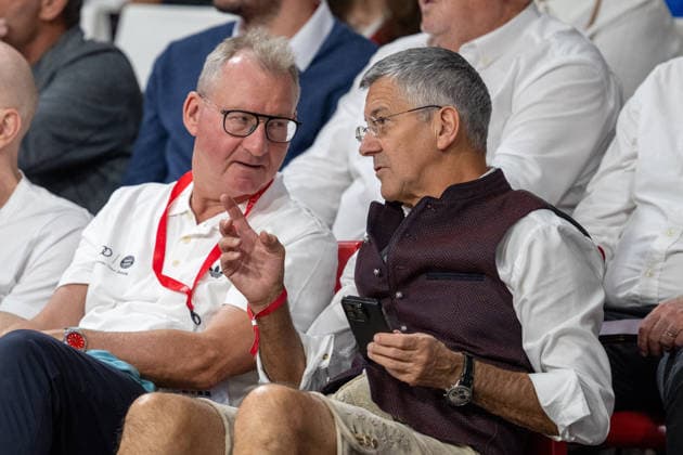 1. Vizepraesidenten Prof. Dr. Dieter Mayer (FC Bayern Muenchen), Vereinspraesident Herbert Hainer (FC Bayern Muenchen), FC Bayern Basketball - BMA365 Bamberg Baskets, BBL, 1. Spieltag, 20.09.2026 Muenchen Bayern Deutschland