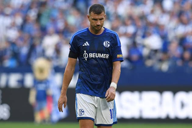 Fußball 1. Bundesliga 4. Spieltag FC Schalke 04 - SV Elversberg am 20.09.2026 in der Veltins Arena in Gelsenkirchen Edin Dzeko ( Schalke ) enttäuscht DFL regulations prohibit any use of photographs as image sequences and or quasi-video.