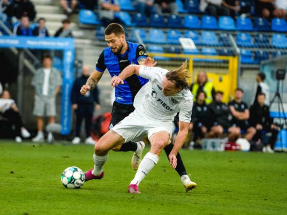 20.09.2026, xwppx, Fussball 3.Liga, SV Waldhof Mannheim - Preußen Münster v.l. Zweikampf Julian Ulbricht (SV Waldhof Mannheim) und Ryan Johansson (Preußen Münster)