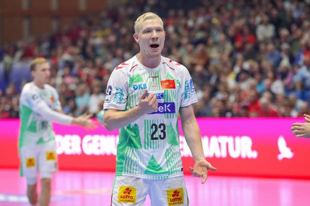 20.09.2026, xgox, Handball - Opel HBL MT Melsungen - SC Magdeburg emspor, v.l. Magnus Saugstrup (Magdeburg, 23) Reklamiert, beschwert sich, schimpft Kassel