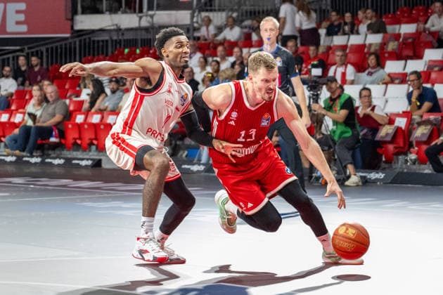 Mylik Wilson 10 (BMA365 Bamberg Baskets), Andreas Obst 13 (FC Bayern Basketball), FC Bayern Basketball - BMA365 Bamberg Baskets, BBL, 1. Spieltag, 20.09.2026 Muenchen Bayern Deutschland