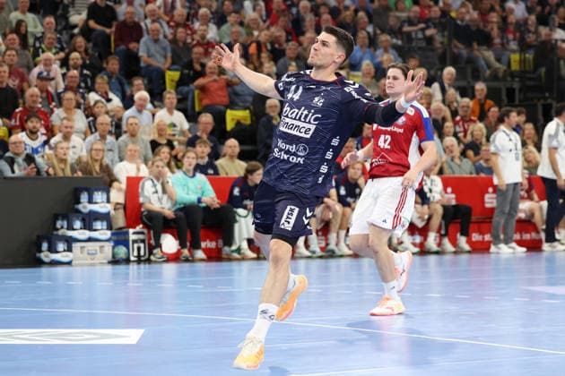 05.09.2026, xBHAx, Handball, Opel HBL, Saison 2026 2027, 1.HBL, SG Flensburg-Handewitt - Handball Club Hamburg, GGW Arena:Aymeric Minne (SG Flensburg-Handewitt 44) beim Jubeln Schleswig-Holstein Deutschkand