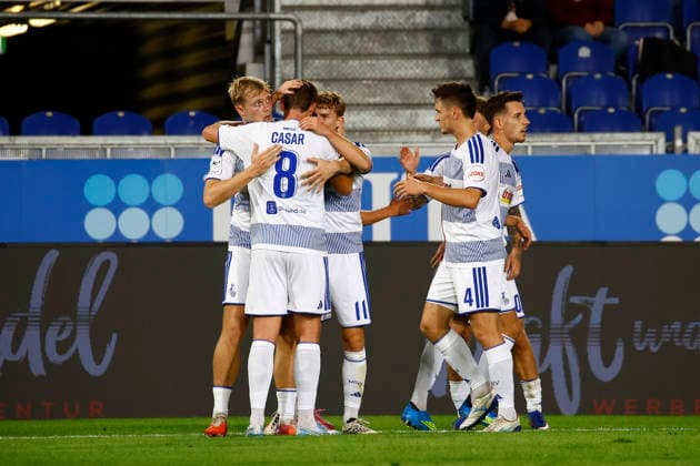 20.09.2026, xavx, Fussball 3.Liga, SV Wehen Wiesbaden - MSV Duisburg v.l. Dominik Kother (MSV Duisburg) celebrate the goal, Der Torjubel zum 0:1 Wiesbaden