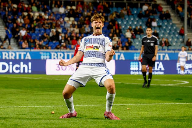 20.09.2026, xavx, Fussball 3.Liga, SV Wehen Wiesbaden - MSV Duisburg v.l. Frederik Christensen (MSV Duisburg) celebrate the goal, Der Torjubel zum 0:3 Wiesbaden