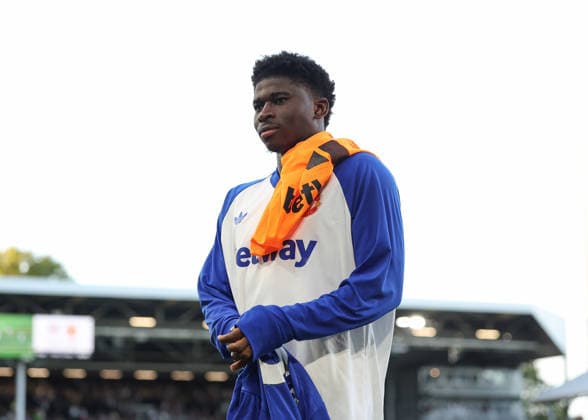 20th September 2026; Craven Cottage, London, England; Premier League Football, Fulham versus Manchester United, ManU Unused substitute Carlos Baleba of Manchester United walking towards the Manchester United fans after the match JohnxPatrickxFletcher
