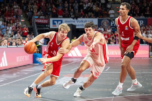 Tobias Jensen 8 (FC Bayern Basketball), Yuval Hochstaedter 66 (BMA365 Bamberg Baskets), Oscar da Silva 1 (FC Bayern Basketball), FC Bayern Basketball - BMA365 Bamberg Baskets, BBL, 1. Spieltag, 20.09.2026 Muenchen Bayern Deutschland