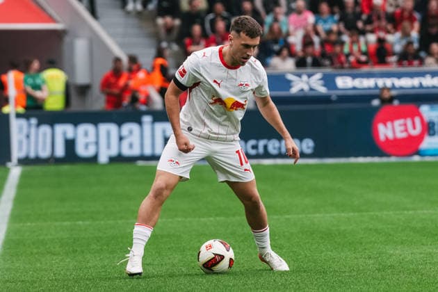 20.09.2026, xjmrgnx, Fussball 1.Bundesliga, Bayer 04 Leverkusen - RB Leipzig v.l. Brajan Gruda (10, Leipzig) mit Ball am Fuß (DFL DFB REGULATIONS PROHIBIT ANY USE OF PHOTOGRAPHS as IMAGE SEQUENCES and or QUASI-VIDEO) Leverkusen
