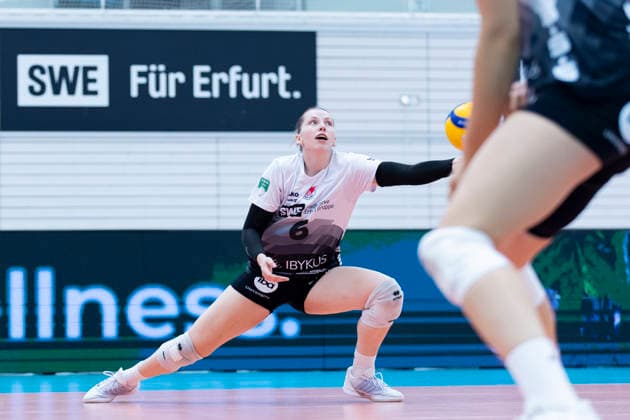 FUNKE-Volley-Cup: Schwarz-Weiss Erfurt vs. SSC Palmberg Schwerin; Erfurt; 20.09.2026 Larissa Winter ( 6; Schwarz-Weiss Erfurt) FUNKE-Volley-Cup: Schwarz-Weiss Erfurt vs. SSC Palmberg Schwerin; Riethsporthalle Erfurt; 20.09.2026 Copyright: xBEAUTIFULxSPORTS Duehringx