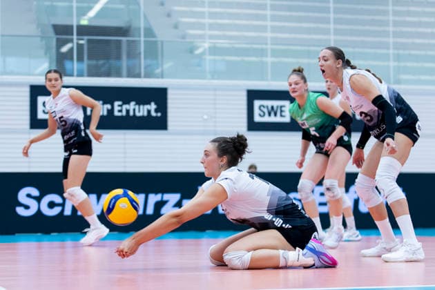 FUNKE-Volley-Cup: Schwarz-Weiss Erfurt vs. SSC Palmberg Schwerin; Erfurt; 20.09.2026 Dagmar Trijntje Mourits ( 14; Schwarz-Weiss Erfurt) FUNKE-Volley-Cup: Schwarz-Weiss Erfurt vs. SSC Palmberg Schwerin; Riethsporthalle Erfurt; 20.09.2026 Copyright: xBEAUTIFULxSPORTS Duehringx