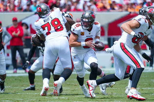 Cleveland Browns at Tampa Bay Buccaneers, Tampa Bay, Florida, USA Tampa Bay, Florida, USA, Septemer 20, Tampa Bay Buccaneers quarterback Baker Mayfield 6 looking to make a pass at Raymond James Stadium. Copyright: xMartyxJean-Louisx