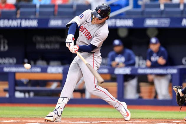 September 20, 2026, St. Petersburg, Florida, USA: Boston Red Sox left fielder Roman Anthony (19) single to right field during an MLB, Baseball Herren, USA game against the Tampa Bay Rays on September 20, 2026 at Tropicana Field. The Rays beat the Red Sox 5-1. MLB 2026: Tampa Bay Rays 5 : 1 Boston Red Sox  - ZUMAh180 20260920_zsp_h180_009 Copyright: xKimxHukarix