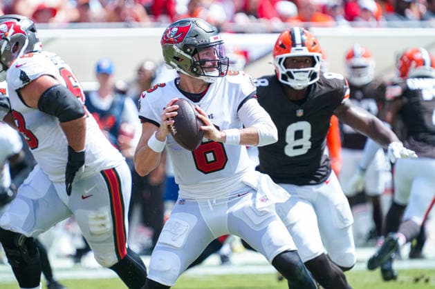 Cleveland Browns at Tampa Bay Buccaneers, Tampa Bay, Florida, USA Tampa Bay, Florida, USA, Septemer 20, Tampa Bay Buccaneers quarterback Baker Mayfield 6 making a pass at Raymond James Stadium. Copyright: xMartyxJean-Louisx
