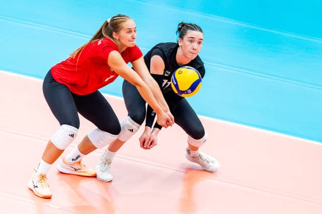 20.09.2026, GER, Volleyball, Frauen, Funke Volley Cup, Saison 26 27, 3. Turniertag, Dresdner SC (Dresdner Sportclub 1898) - KS DevelopRes Rzeszow Patricia Nestler (Dresdner Sportclub 1898 Dresdner SC), Rylen Claire Reid (Dresdner Sportclub 1898 Dresdner SC) 99089 Erfurt Sporthalle Sportanlage Rieths Thüringen Deutschland