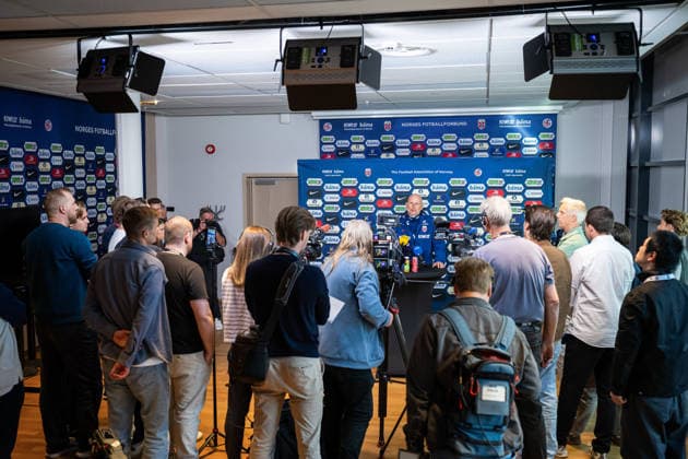 260921 Stale Solbakken, head coach of the Norwegian national football team, during a press event on September 21, 2026 in Oslo. Photo: Vegard Grott BILDBYRAN kod VG VG0999 bbeng fotball football fotboll nations league norge norway press event pressetreff Copyright: VEGARDxGRoTT BB260921VG002