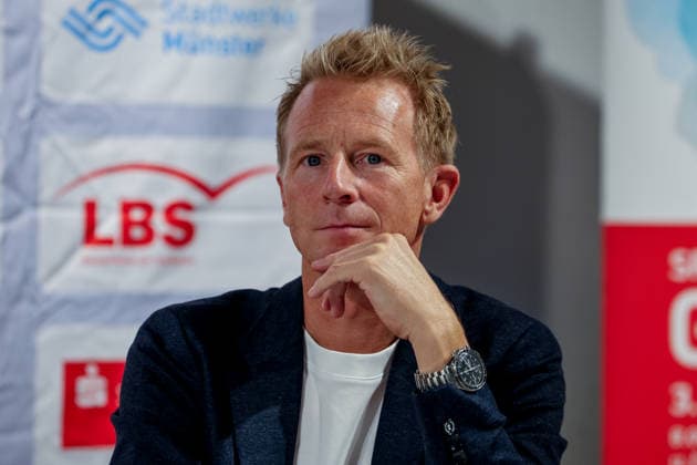 Fabian Wegmann, Sportlicher Leiter des Sparkassen Münsterland Giro. Vorstellung der Streckenverläufe und der Aktionen und Zahlen des in diesem Jahr zum 20. mal stattfindenden Radrennen. In diesem Jahr startet das Radrennen in Borken im Westmünsterland. Borken, Nordrhein-Westfalen, DEU, Deutschland, 21.09.2026 Pressekonferenz Sparkassen Münsterland Giro.