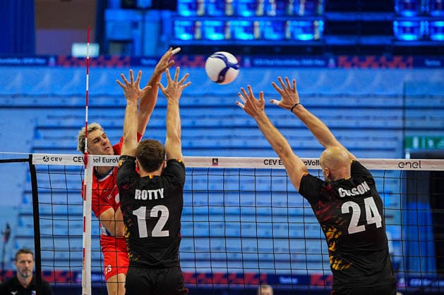 Czechia s Patrik Indra during the eight final match of the CEV Enel Eurovolley 2026, between Belgium and Czechia, at the Palavela in Turin, north west Italy - Monday, September 21, 2026. .  Copyright: xMarcoxAlpozzi LaPressex