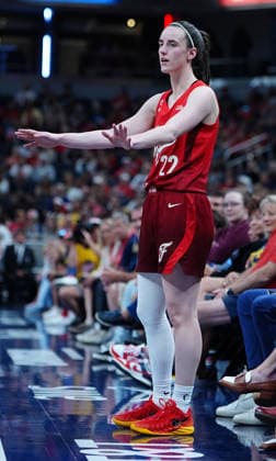 INDIANAPOLIS, IN - SEPTEMBER 20: Indiana Fever guard Caitlin Clark (22) reacts during the wait to inbounds the ball during a game against the Washington Mystics on September 20, 2026, at Gainbridge Fieldhouse in Indianapolis, Indiana. (Photo by Brian Spurlock Icon Sportswire) WNBA, Basketball Damen, USA SEP 20 Washington Mystics at Indiana Fever EDITORIAL USE ONLY Icon260920137