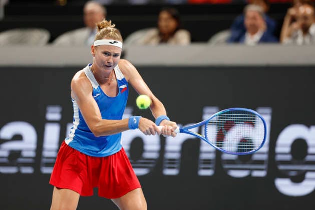 Marie Bouzkova, a Czech tennis player, during the Czech Republic vs. Great Britain match in the final round of the 2026 Billie Jean King Cup, September 22, 2026, Shenzhen, China. (CTKxPhoto PavelxLebeda) CTKPhotoF202609220010301  CTKPhotoF202609220010301