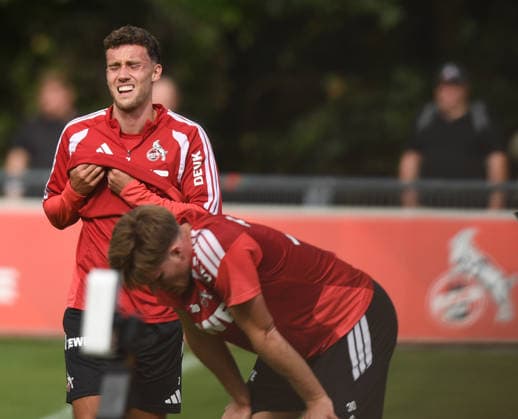 22.09.2026, xophax, Fussball 1.Bundesliga, 1.FC Koeln Training . Training in der Länderspielpause. Luca Waldschmidt und Marius Bülter , vorn ( beide 1.FC Köln ) Koeln