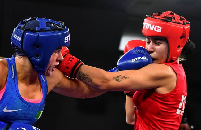 2026 European Boxing Elite Championships, Sofia, Bulgaria 22 9 2026 Women™s 51kg Quarter-Final Dania Moorehouse (Blue) vs Laura Fuentes Fernandez (Red) Ireland™s Dania Moorehouse in action against Laura Fuentes Fernandez of Spain Dania Moorehouse in action against Laura Fuentes Fernandez 22 9 2026  Copyright: xx VD5_0737