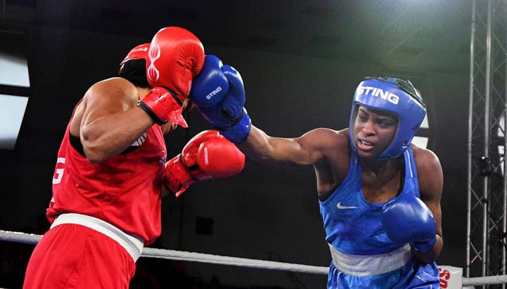 2026 European Boxing Elite Championships, Sofia, Bulgaria 22 9 2026 Women™s 71kg Quarter-Final Evelyn Igharo (Blue) vs Chantelle Reid (Red) Ireland™s Evelyn Igharo in action against Chantelle Reid of England Evelyn Igharo in action against Chantelle Reid 22 9 2026  Copyright: xx VD2_1967