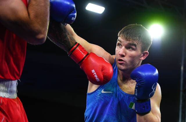 2026 European Boxing Elite Championships, Sofia, Bulgaria 22 9 2026 Men™s 90kg Quarter-Final Jack Marley (Blue) vs Georgii Kushitashvli (Red) Ireland™s Jack Marley in action against Georgii Kushitashvli of Georgia Jack Marley in action against Georgii Kushitashvli 22 9 2026  Copyright: xx VD5_1608
