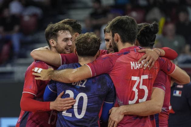 France v Romania - CEV Men s European Volleyball Championship 2026 quarterfinal SOFIA, BULGARIA - SEPTEMBER 22: Players of France celebrate after a point during the CEV Men s European Volleyball Championship 2026 quarterfinal match between France and Romania at Arena 8888 in Sofia, Bulgaria on September 22, 2026. Osmancan Gurdogan Anadolu Sofia Bulgaria. Editorial use only. Please get in touch for any other usage.  Copyright: x2026xAnadoluxOsmancanxGurdoganx
