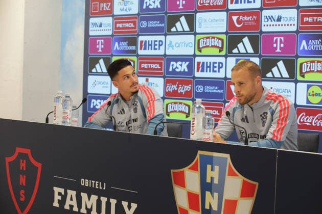 Croatia National Football Team: Press and Trainign Session Franjo Ivanovic and Ivan Smolcic of Croatia on a press conferenfce of Croatia national football team at HNK Rijeka stadium on September 22, 2026 in Rijeka, Croatia.  GoranxKovacic PIXSELL