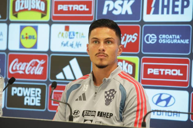 Croatia National Football Team: Press and Trainign Session Franjo Ivanovic of Croatia on a press conferenfce of Croatia national football team at HNK Rijeka stadium on September 22, 2026 in Rijeka, Croatia.  GoranxKovacic PIXSELL