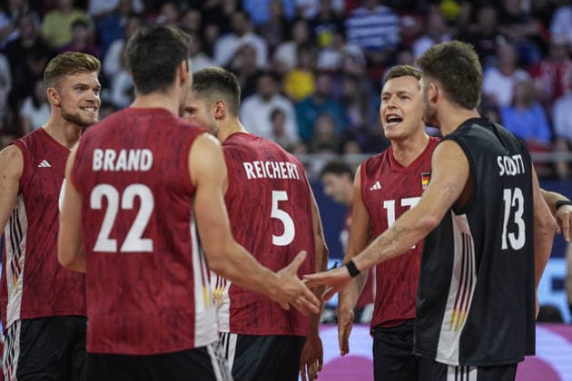 Poland v Germany - CEV Men s European Volleyball Championship 2026 quarterfinal SOFIA, BULGARIA - SEPTEMBER 22: Players of Germany celebrate after a point during the CEV Men s European Volleyball Championship 2026 quarterfinal match between Poland and Germany at Arena 8888 in Sofia, Bulgaria on September 22, 2026. Osmancan Gurdogan Anadolu Sofia Bulgaria. Editorial use only. Please get in touch for any other usage.  Copyright: x2026xAnadoluxOsmancanxGurdoganx