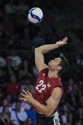 Poland v Germany - CEV Men s European Volleyball Championship 2026 quarterfinal SOFIA, BULGARIA - SEPTEMBER 22: Tobias Christian Brand of Germany in action during the CEV Men s European Volleyball Championship 2026 quarterfinal match between Poland and Germany at Arena 8888 in Sofia, Bulgaria on September 22, 2026. Osmancan Gurdogan Anadolu Sofia Bulgaria. Editorial use only. Please get in touch for any other usage.  Copyright: x2026xAnadoluxOsmancanxGurdoganx
