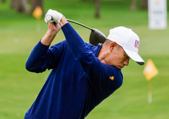 Colin Morikawa of the US hits on the driving range during practice for the Presidents Cup golf tournament at Medinah Country Club in Medinah, Illinois on Tuesday, September 22, 2026. Competition between the USA and the International team begins on Thursday, September 24 with Four-Ball play.  MED20260922910 TANNENxMAURY
