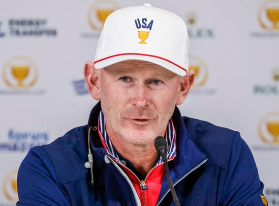 US team captain Brandt Snedeker speaks to the media ahead of the Presidents Cup golf tournament at Medinah Country Club in Medinah, Illinois on Tuesday, September 22, 2026. Competition between the USA and the International team begins on Thursday, September 24 with Four-Ball play.  MED20260922913 TANNENxMAURY