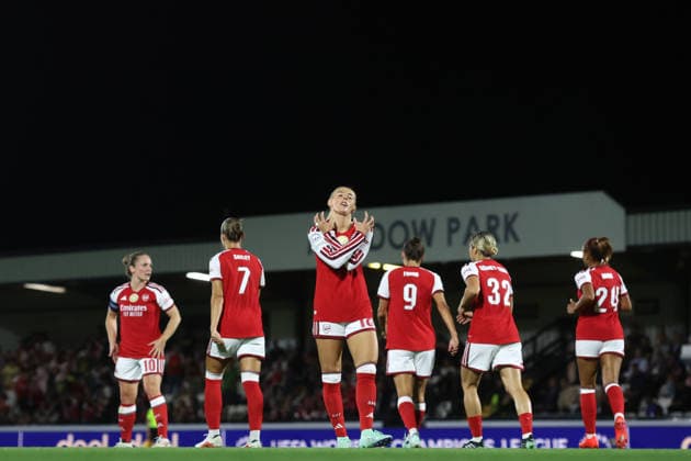 Arsenal v HB Koge Women 22 September 2026, Borehamwood - UEFA Women™s Champions League - Arsenal v HB Koge Women - Chloe Kelly of Arsenal celebrates scoring the opening goal before it is disallowed by VAR - Photo: Charlotte Wilson Offside. Borehamwood UK Copyright: xCharlottexWilsonx xOffsidexOffside