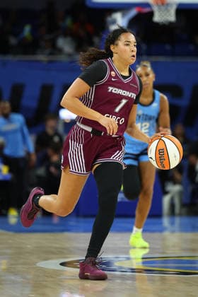 CHICAGO, IL - SEPTEMBER 21: Kiki Rice 1 of the Toronto Tempo brings the ball up court during the first half against the Chicago Sky on September 22, 2026 at Wintrust Arena in Chicago, Illinois. (Photo by Melissa Tamez Icon Sportswire) WNBA, Basketball Damen, USA SEP 22 Toronto Tempo at Chicago Sky EDITORIAL USE ONLY Icon260922001