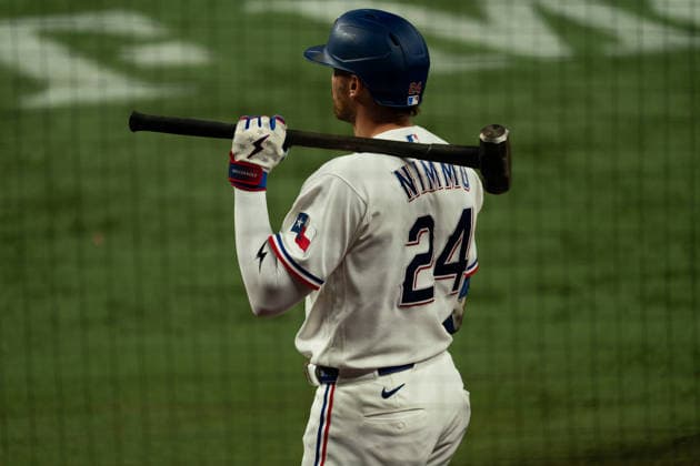 New York Mets Vs Texas Rangers - September 22, 2026 Brandon Nimmo of the Texas Rangers stands in the on-deck circle during the game between the New York Mets and Texas Rangers at Globe Life Field in Arlington, Texas, on September 22, 2026. Arlington Texas United States  Copyright: xSethxGarberx originalFilename:garber-newyorkm260922_npG4f.jpg
