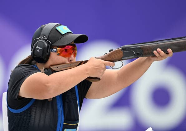 (260923) -- NAGOYA, Sept. 23, 2026 -- Assem Orynbay of Kazakhstan competes during the Skeet Women Individual Final of shooting at the 20th Asian Games Aichi-Nagoya 2026 in Toyota of Aichi Prefecture, Japan, Sept. 23, 2026. ) (SP)JAPAN-NAGOYA-ASIAN GAMES-SHOOTING-SKEET WOMEN-INDIVIDUAL FINAL LiuxLei 