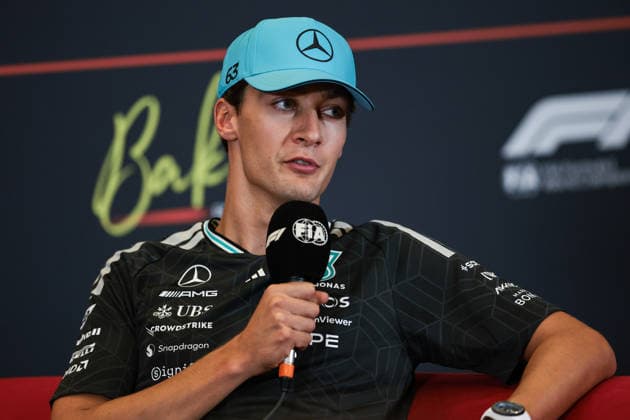 F1 - AZERBAIJAIN GRAND PRIX 2026 RUSSELL George (gbr), Mercedes AMG F1 Team W17, portrait press conference, PK, Pressekonferenz during the 2026 Formula 1 Azerbaijan Grand Prix, 15th round of the 2026 Formula One World Championship, WM, Weltmeisterschaft from September 24 to 26, 2026 on the Baku City Circuit, in Baku, Azerbaijan - BakuAzerbaijan Copyright: xEricxAlonsox