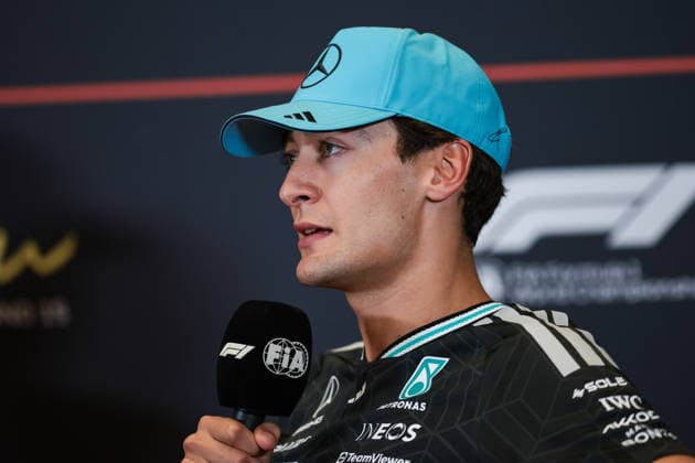 F1 - AZERBAIJAIN GRAND PRIX 2026 RUSSELL George (gbr), Mercedes AMG F1 Team W17, portrait press conference, PK, Pressekonferenz during the 2026 Formula 1 Azerbaijan Grand Prix, 15th round of the 2026 Formula One World Championship, WM, Weltmeisterschaft from September 24 to 26, 2026 on the Baku City Circuit, in Baku, Azerbaijan - BakuAzerbaijan Copyright: xEricxAlonsox