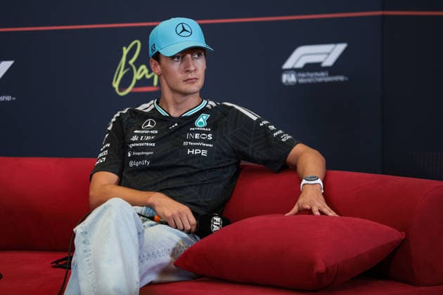 F1 - AZERBAIJAIN GRAND PRIX 2026 RUSSELL George (gbr), Mercedes AMG F1 Team W17, portrait press conference, PK, Pressekonferenz during the 2026 Formula 1 Azerbaijan Grand Prix, 15th round of the 2026 Formula One World Championship, WM, Weltmeisterschaft from September 24 to 26, 2026 on the Baku City Circuit, in Baku, Azerbaijan - BakuAzerbaijan Copyright: xEricxAlonsox
