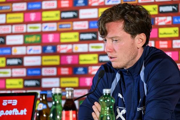 SOCCER - NL, AUT vs ISR WINDISCHGARSTEN,AUSTRIA,23.SEP.26 - SOCCER - UEFA Nations League, group stage, OEFB international match, Länderspiel, Nationalmannschaft Austria vs Israel, preview, press conference, PK, Pressekonferenz team AUT. Image shows Michael Gregoritsch (AUT). GEPAxpictures xChristianxMoser