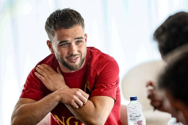 Belgium s Nicolas Raskin talks to the press during a press conference, PK, Pressekonferenz of the Red Devils, the Belgian national soccer team, at the national training center in Tubize, Wednesday 23 September 2026. The team is preparing for fixtures in the UEFA Nations League competition. BRUNOxFAHY  x187581687x