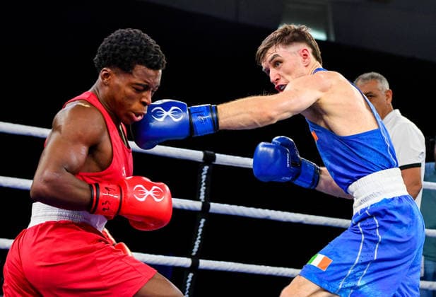 2026 European Boxing Elite Championships, Asics Arena Sports Hall, Sofia, Bulgaria 23 9 2026 Men s 60kg Quarter-Final Ireland™s Jude Gallagher in action against Cuba™s Ewart AndrÃ Jude Gallagher in action against Ewart AndrÃ s Marin Hernandez 23 9 2026  Copyright: xx VD5_4179