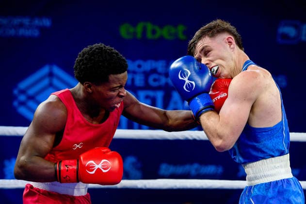 2026 European Boxing Elite Championships, Asics Arena Sports Hall, Sofia, Bulgaria 23 9 2026 Men s 60kg Quarter-Final Ireland™s Jude Gallagher in action against Cuba™s Ewart AndrÃ Jude Gallagher in action against Ewart AndrÃ s Marin Hernandez 23 9 2026  Copyright: xx VD5_4364
