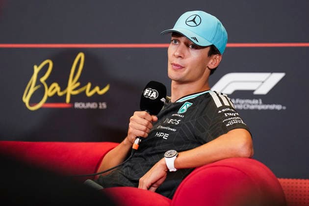 FORMULA 1 AZERBAIJAN GRAND PRIX 2026 George Russell (GBR) 63 Mercedes in a press conference, PK, Pressekonferenz during the Formula 1 Qatar Airways Azerbaijan Grand Prix 2026, Round 15 of the 2026 Formula 1 World Championship, WM, Weltmeisterschaft from 24th - 26th September 2026 at the Baku City Circuit, Baku, Azerbaijan. Credit: Robbie Hoad Every Second Media Editorial use only. All images are copyright Every Second Media Limited. No images may be reproduced without prior permission. Copyright: xIMAGO EveryxSecondxMediax ESM-2183-0058 RobbiexHoadx xEveryxSecondxMediax