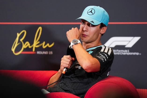FORMULA 1 AZERBAIJAN GRAND PRIX 2026 George Russell (GBR) 63 Mercedes in a press conference, PK, Pressekonferenz during the Formula 1 Qatar Airways Azerbaijan Grand Prix 2026, Round 15 of the 2026 Formula 1 World Championship, WM, Weltmeisterschaft from 24th - 26th September 2026 at the Baku City Circuit, Baku, Azerbaijan. Credit: Robbie Hoad Every Second Media Editorial use only. All images are copyright Every Second Media Limited. No images may be reproduced without prior permission. Copyright: xIMAGO EveryxSecondxMediax ESM-2183-0060 RobbiexHoadx xEveryxSecondxMediax