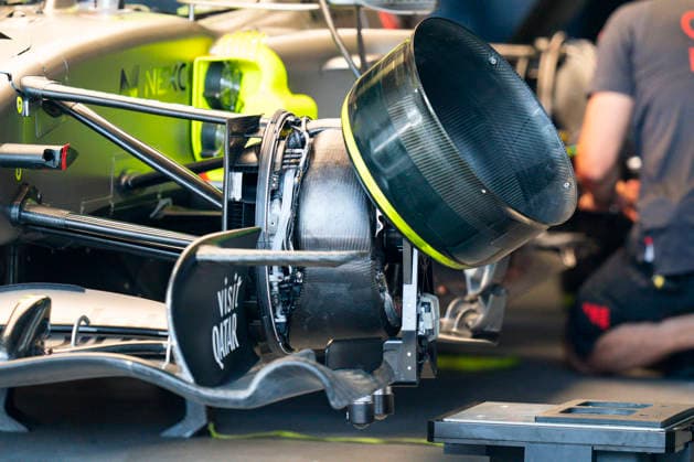 FORMULA 1 AZERBAIJAN GRAND PRIX 2026 The brake drums on the car of Gabriel Bortoleto (BRA) 5 Audi F1 Team during the Formula 1 Qatar Airways Azerbaijan Grand Prix 2026, Round 15 of the 2026 Formula 1 World Championship, WM, Weltmeisterschaft from 24th - 26th September 2026 at the Baku City Circuit, Baku, Azerbaijan. Credit: Robbie Hoad Every Second Media Editorial use only. All images are copyright Every Second Media Limited. No images may be reproduced without prior permission. Copyright: xIMAGO EveryxSecondxMediax ESM-2183-0074 RobbiexHoadx xEveryxSecondxMediax