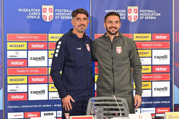 SERBIA FOOTBALL VELJKO PAUNOVIC cocah and DUSAN TADIC Serbian football nation al team press conference, PK, Pressekonferenz Stara Pazova 23.09.2026 Foto: FOOTBALL, SERBIA, PRESS CONFERENCE Stara Pazova Sports center Stara Pazova Serbia Copyright: xMarkoxMetlas xMNxPressx