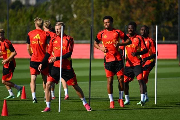 Belgium U21, U 21 Media Activities 23 09 2026 TUBIZE, BELGIUM - SEPTEMBER 23 : Bassette Norman forward of Belgium U21, Noubi Lucas defender of Belgium U21 pictured during a training session of the Belgium Under 21 on September 23, 2026 in Tubize, Belgium, 23 09 2026 Tubize Belgium  Copyright: xVincentxKalutx