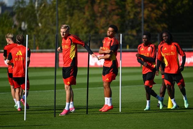 Belgium U21, U 21 Media Activities 23 09 2026 TUBIZE, BELGIUM - SEPTEMBER 23 : Bassette Norman forward of Belgium U21, Noubi Lucas defender of Belgium U21 pictured during a training session of the Belgium Under 21 on September 23, 2026 in Tubize, Belgium, 23 09 2026 Tubize Belgium  Copyright: xVincentxKalutx